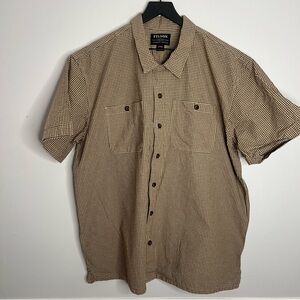 Filson Chambray Short Sleeve Button Down Camp Shirt Mens XXL Stone Ochre